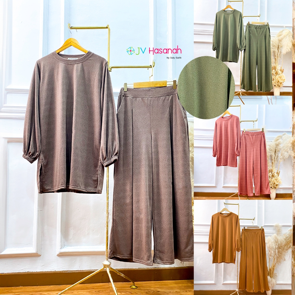 Set Kulot Palazzo Baju Kurung Adem - JV Hasanah Set Palazzo Kaos Dobby