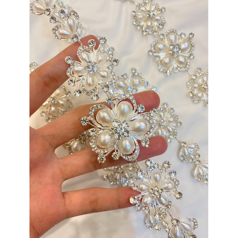 Headpiece / Hiasan Kepala Aksesoris Hijab / Tempelan Kawat Lentur Mutiara