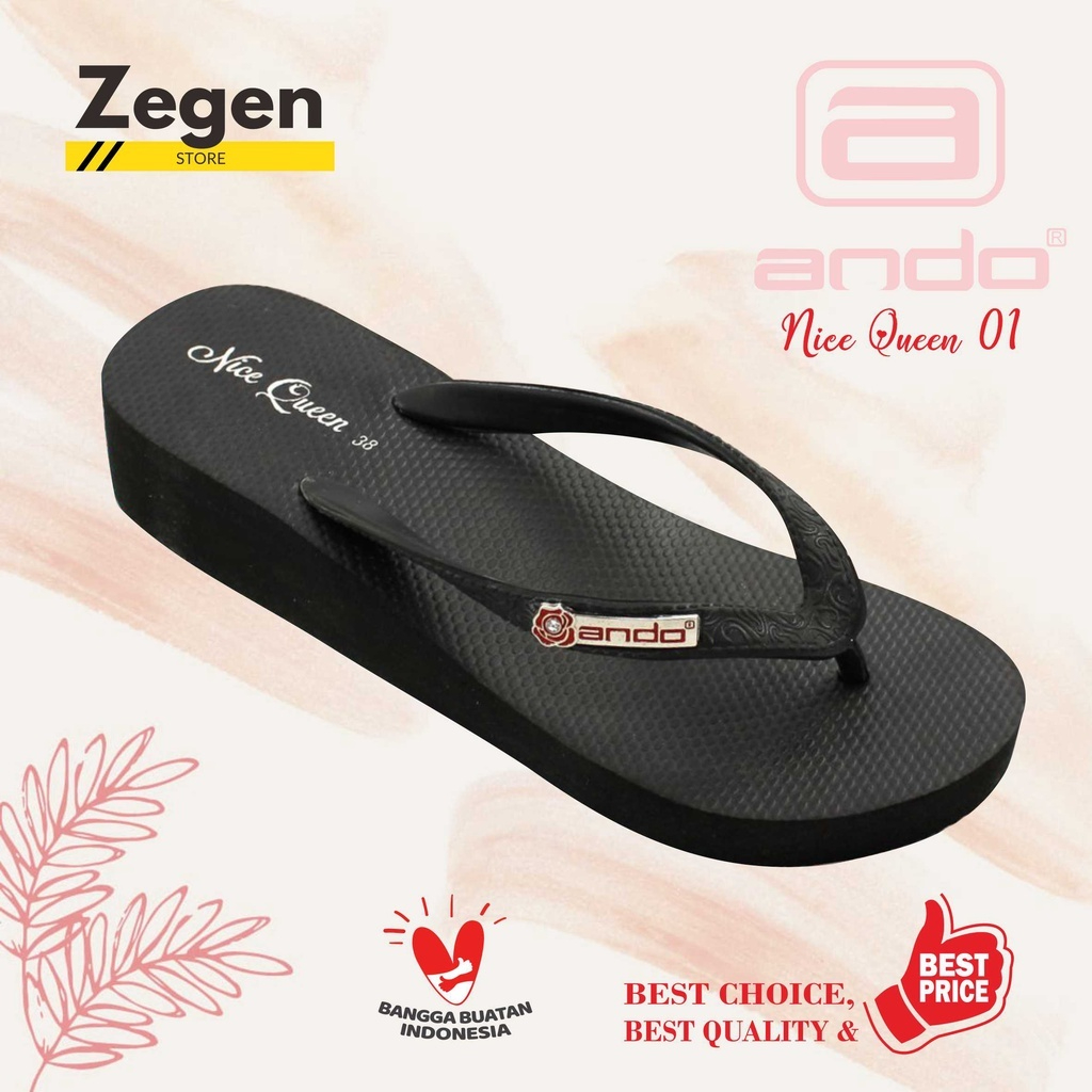 Sandal  Ando Jepit Nice Queen Wanita Dewasa - Hitam