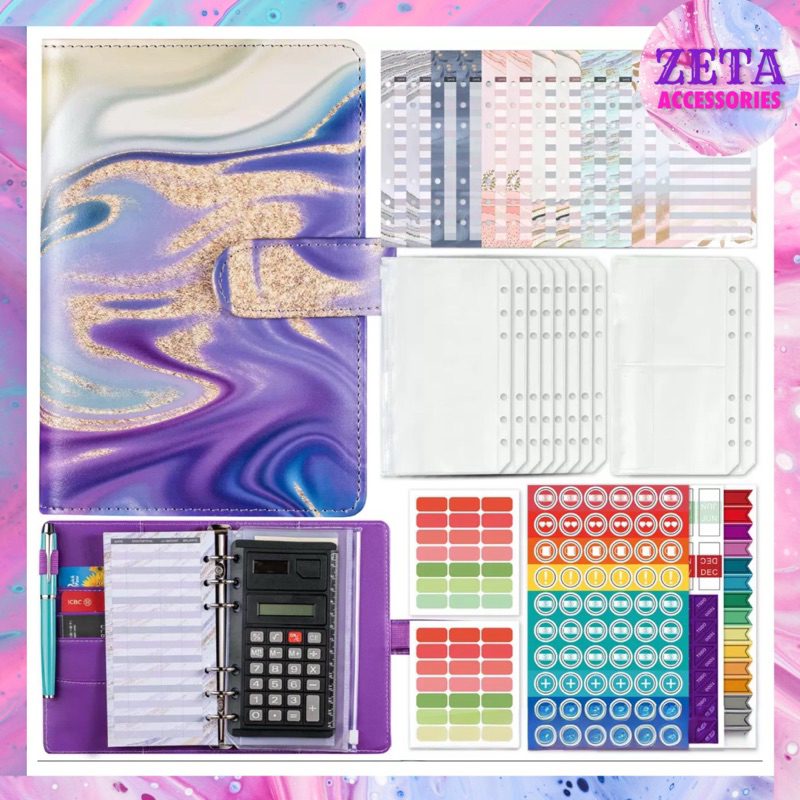 

ZETA BN01 - Binder kulit keuangan A6 6 ring motif marble full set premium / Binder kulit A6 6 lubang