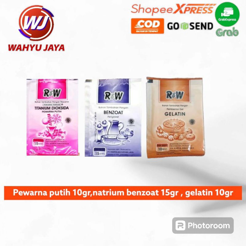 

Pewarna putih 10gram, natrium benzoat 15gr, gelatin 10gr rajawali