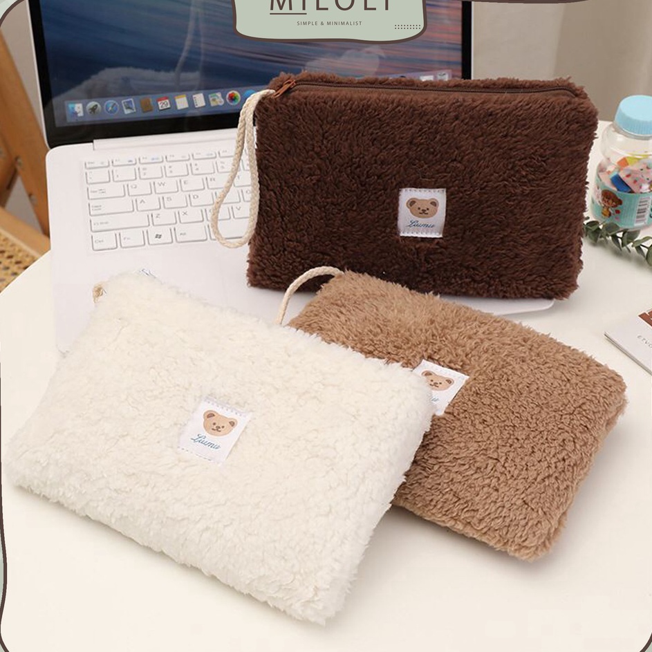 

MILOLI Pouch Pobel Furry Little Bear Wool Organizer Tas Kosmetik Travel Kotak Pensil Multifungsi F2