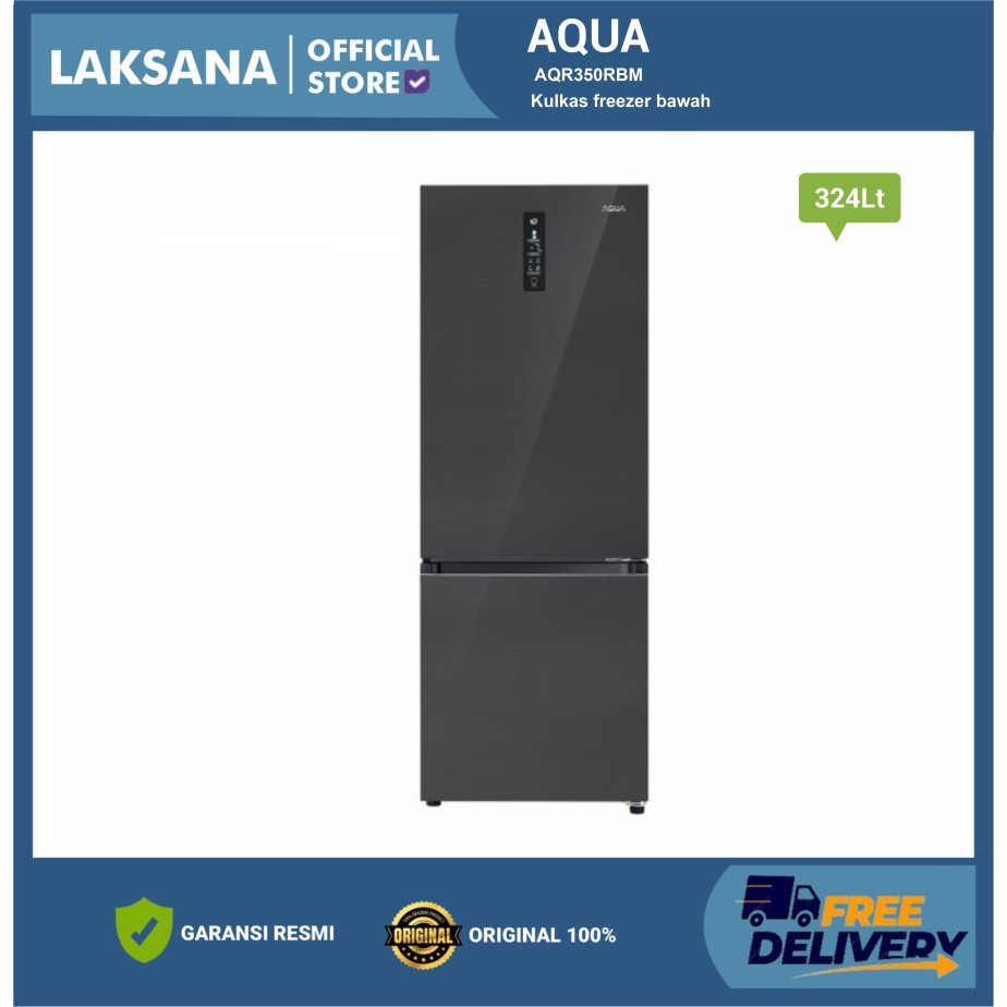 Kulkas freezer bawah AQUA AQR350RBM BK Bottom Freezer