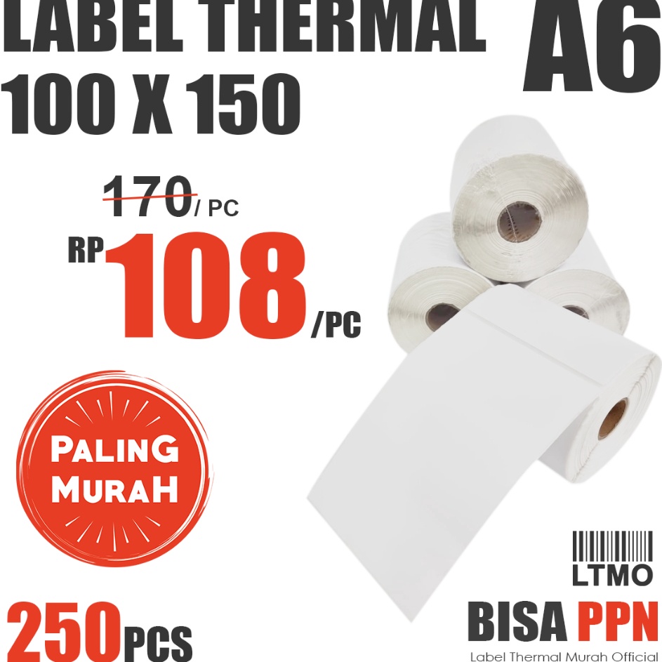 

Label Barcode MURAH 1 x 15 A6 kes stiker thermal 25 pcs