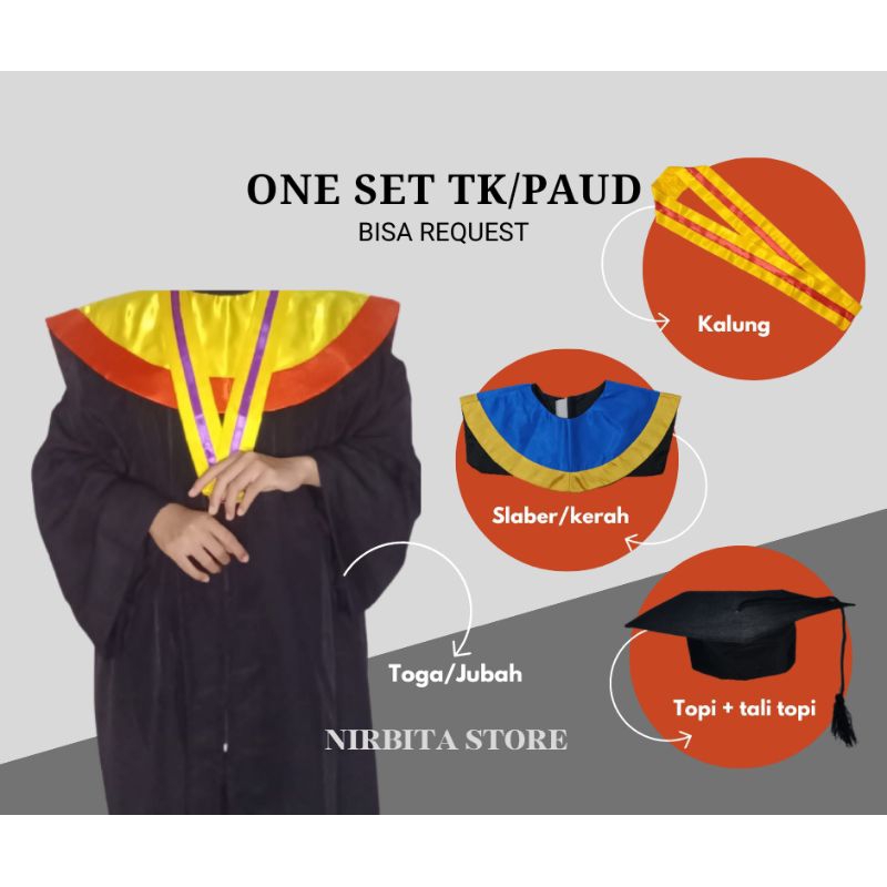 Toga One Set TK/PAUD - Toga Wisuda TK/PAUD - Paket Toga Wisuda TK/PAUD - Paket Lengkap Toga Wisuda T
