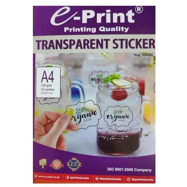 

Terlaris EPRINT STICKER TRANSPARAN A4 15 GSM