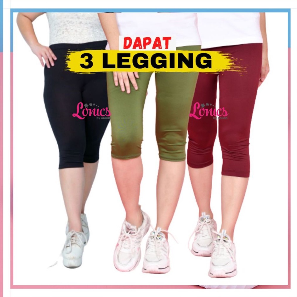 Kirim Hari Ini  Paket isi 3 Legging Pendek 78 Wanita Dewasa Bahan Spandex Jersey Licin Elastis Polos