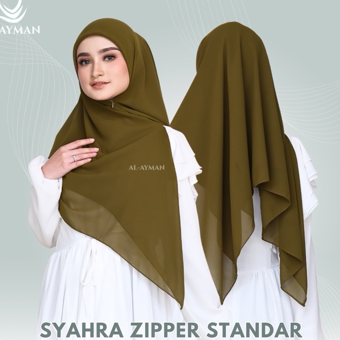 Terkini Segi Empat Instan Zipper Hijab Standar Resleting Premium Ceruty Babydoll Syahra Instan