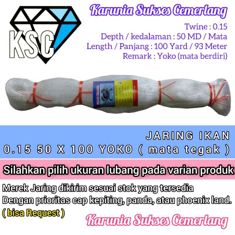 Paling Sesuai JARING IKAN SENAR 15 5X1 YOKO mata tegak PUKAT 15  PUKAT KEPITING  JARING SENAR 15  JA