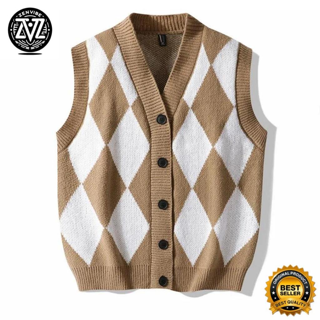 Vest Dustin Zenvibe Rompi Rajut Vest Knitt Korean Style Untuk Kantoran atau sekolah Berkancing list 