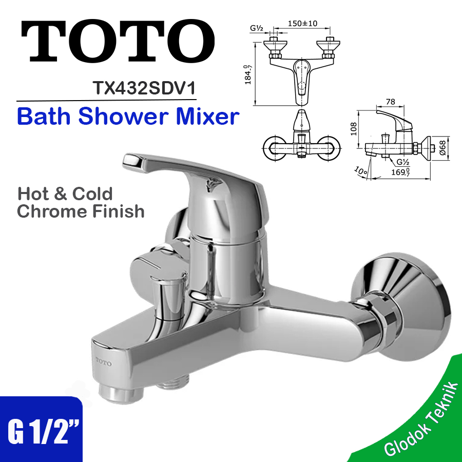 Toto Kran Bathtub Hand Shower Mixer Panas Dingin TX432SDV1