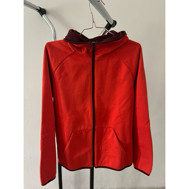 jaket hoodie uniqlo orange