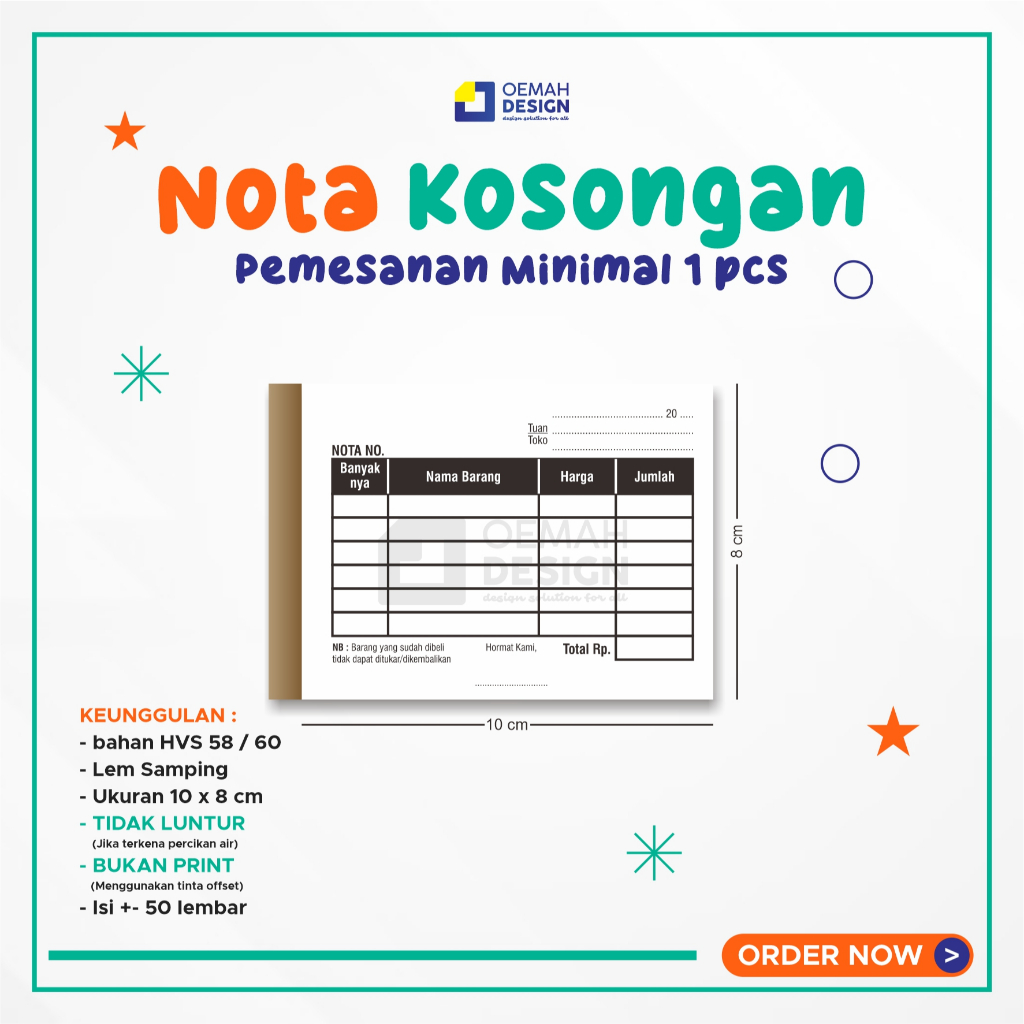 

NOTA MINI 1 PLY ISI 50 LEMBAR HVS / NOTA KONTAN MINI
