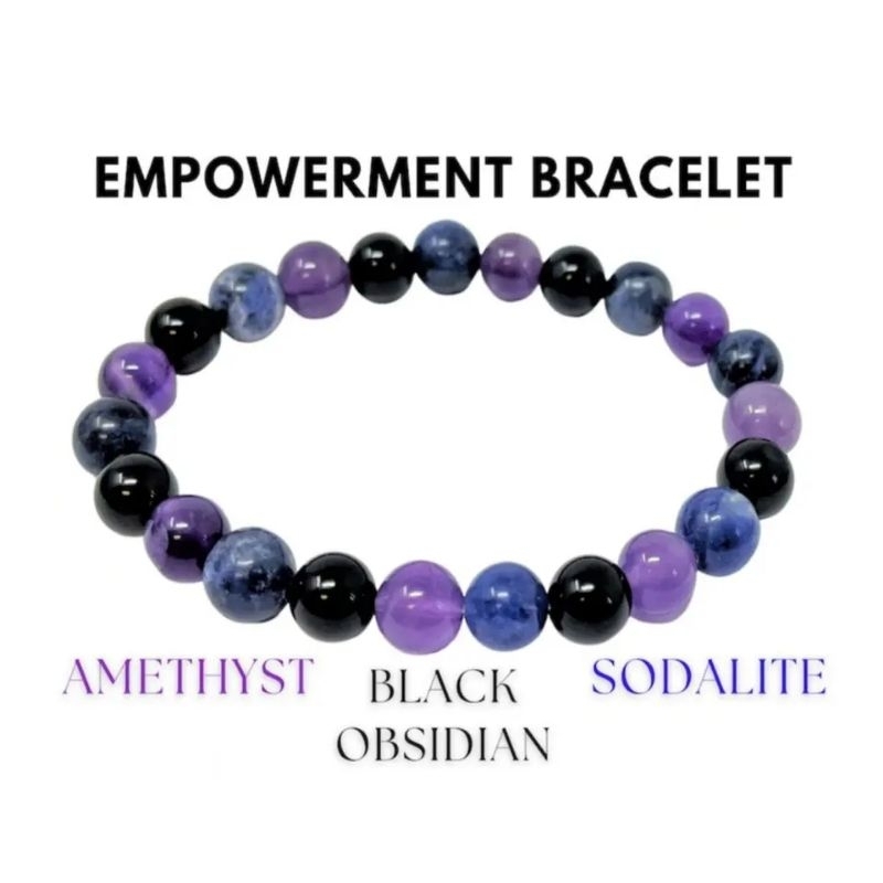 Gelang Natural Batu Amethyst Black Obsidian Sodalite Combo