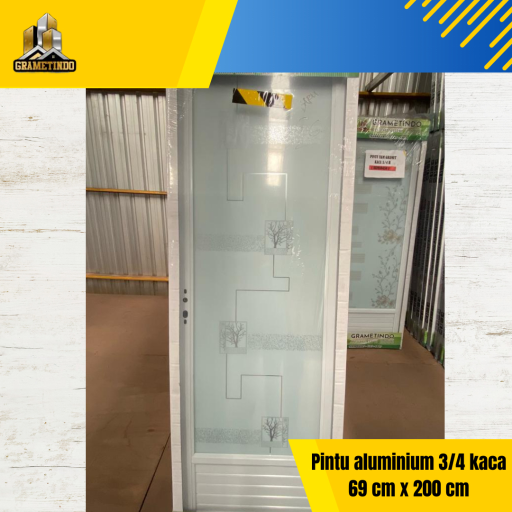 Pintu kamar mandi aluminium putih kaca 3/4 Metro