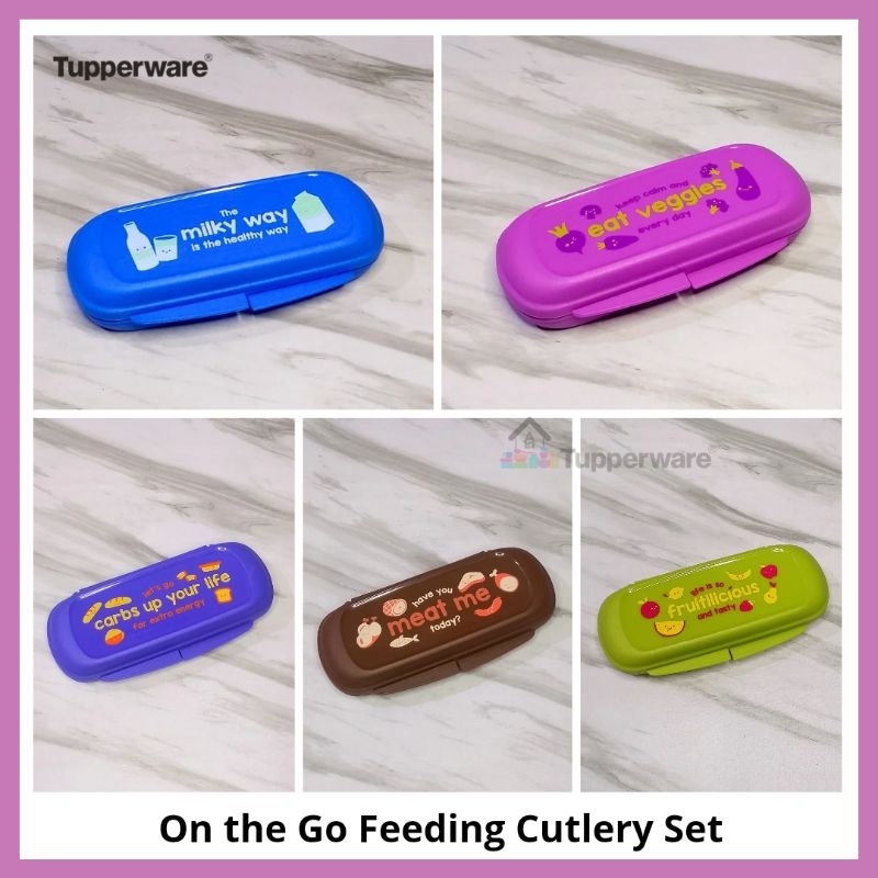 On The Go Feeding Cutlery Tupperware - Set Sendok Makan Bayi/ Anak dengan Tutup