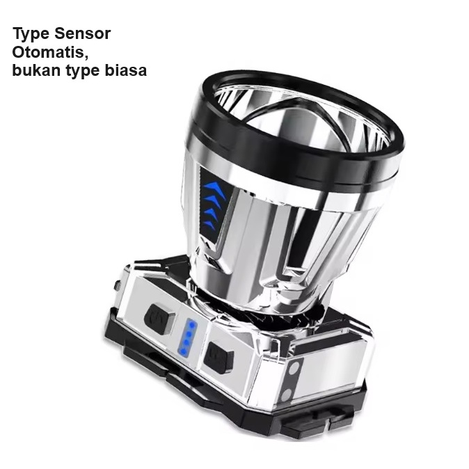 Senter Kepala LED Super Terang 10000 Lumen / Senter Anti Air type-c Rechargeable / Senter Sensor Oto