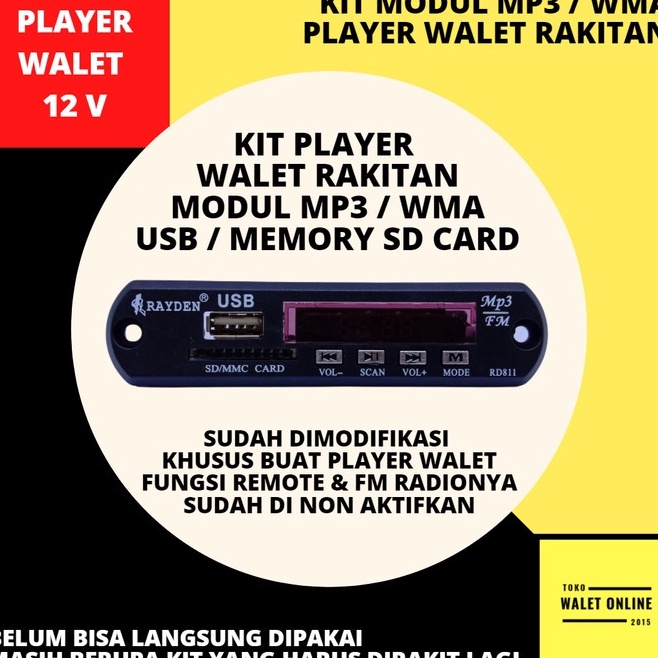 KODE T67N MODUL KIT MP3 PLAYER WALET KHUSUS AMPLI RAKITAN NO REMOT NO FM RADIO