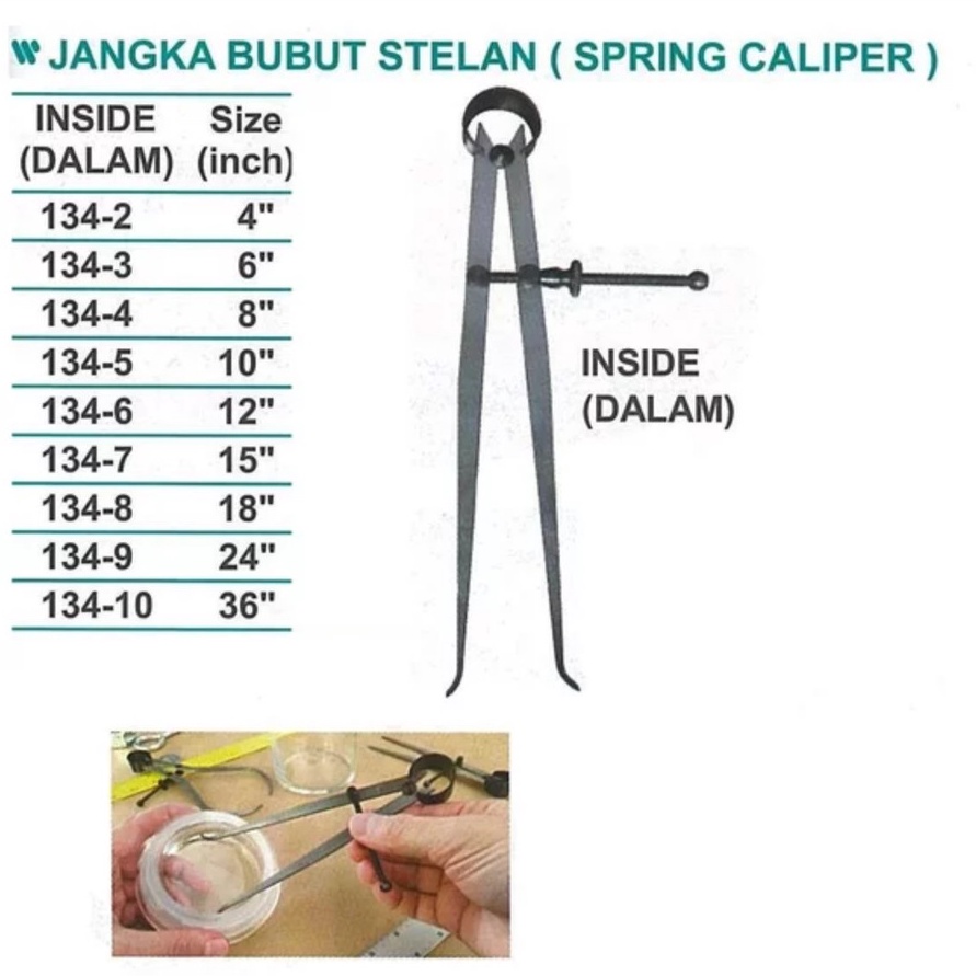 

KODE Q44J Jangka Bubut Stelan Spring Caliper Inside Dalam size 4 6 8 Wipro