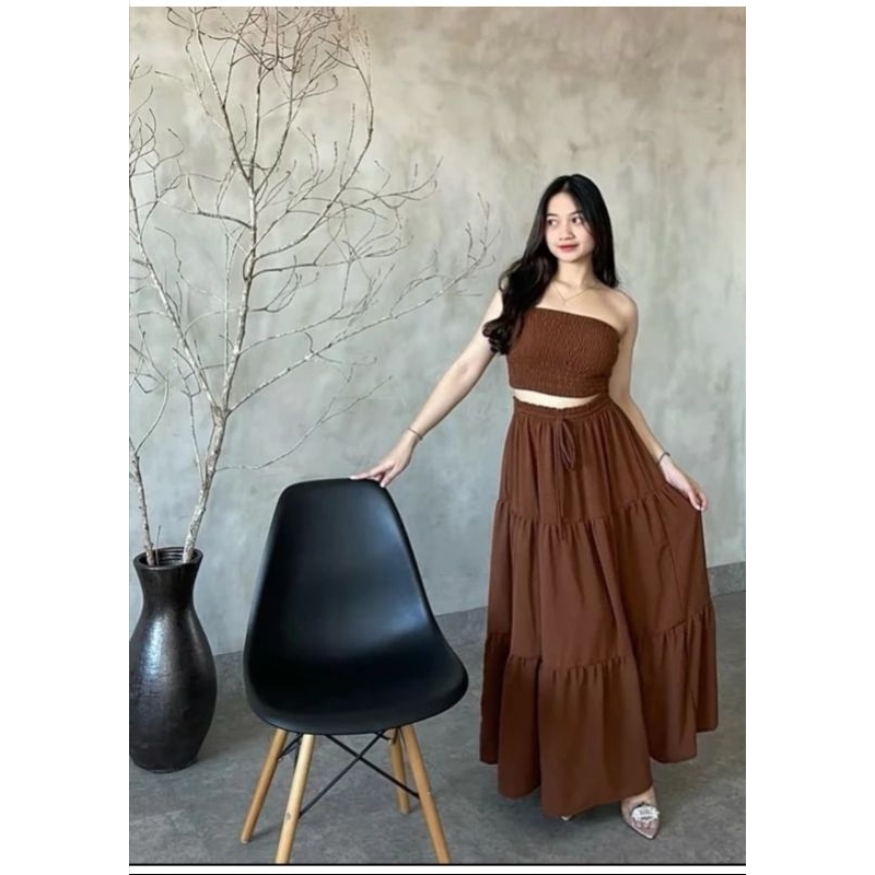 One Set rok Nara Kringkel Airflow/setelan pantai/setelan liburan santai