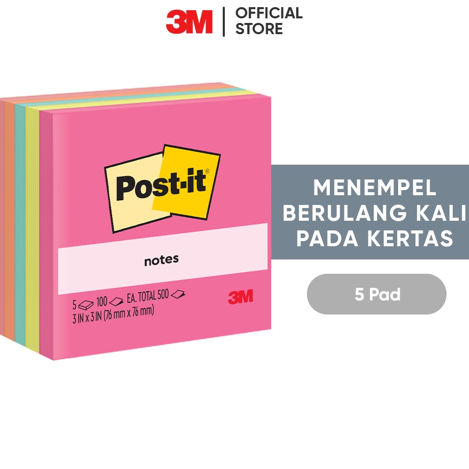 

3M Postit Notes 6545AN Menempel berulah kali pada kes 5 pad 76x76 mm Untuk pemakaian seharihari