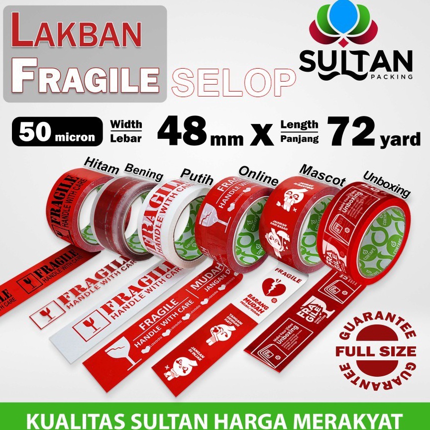 

KODE E7L Lakban FRAGILE 48mm PREMIUM Plakban Isolasi TERMURAH SELOP