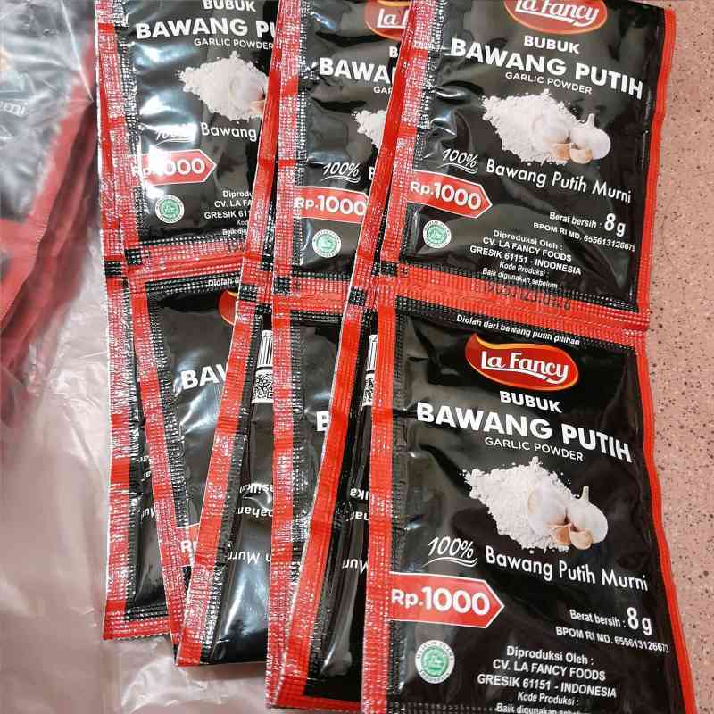 

La Fancy bawang putih garlic bubuk renteng 8gr(isi 12 psc)