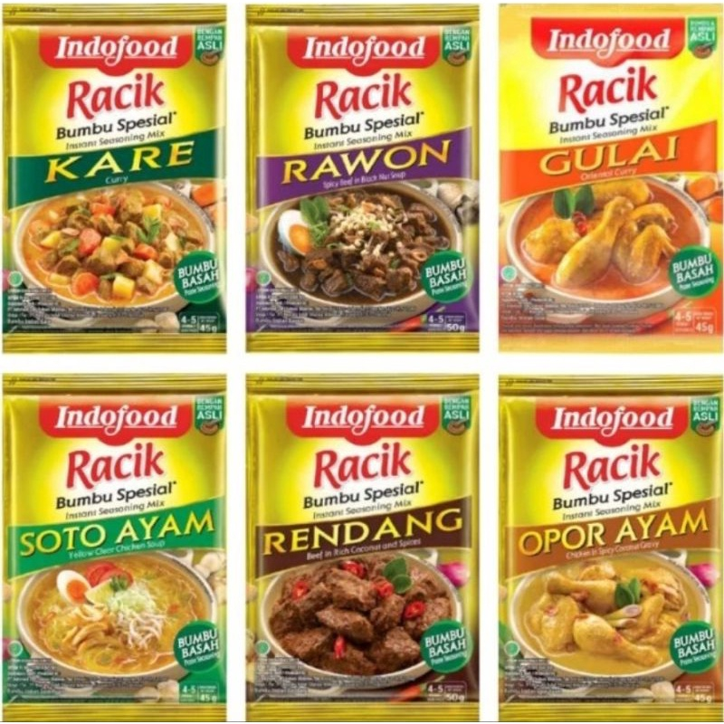 

Indofood Racik Bumbu Instan 45G (Rendang, Kare, Soto Ayam, Opor Ayam, Gulai, Rawon, ,)