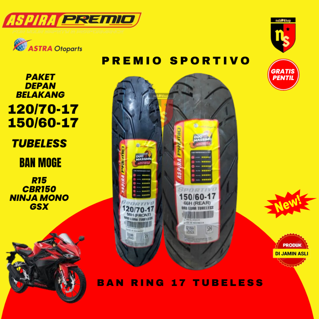 Paket Ban Motor Sport 120 70 & 150 60 ring 17 Aspira Premio Sportivo CBR Ninja FI 250 R25