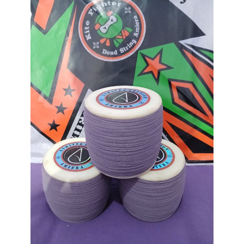 Benang gelasan Matot AMIERA 3000yard Bahan Abu Monster serian limited logo pink