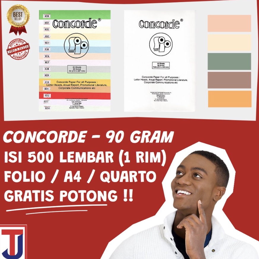 

5 LEMBAR1 RIM Kes Concorde Folio F4A4Quarto 9 Gram Warna Putih Light Yellow KremCream Blue Green