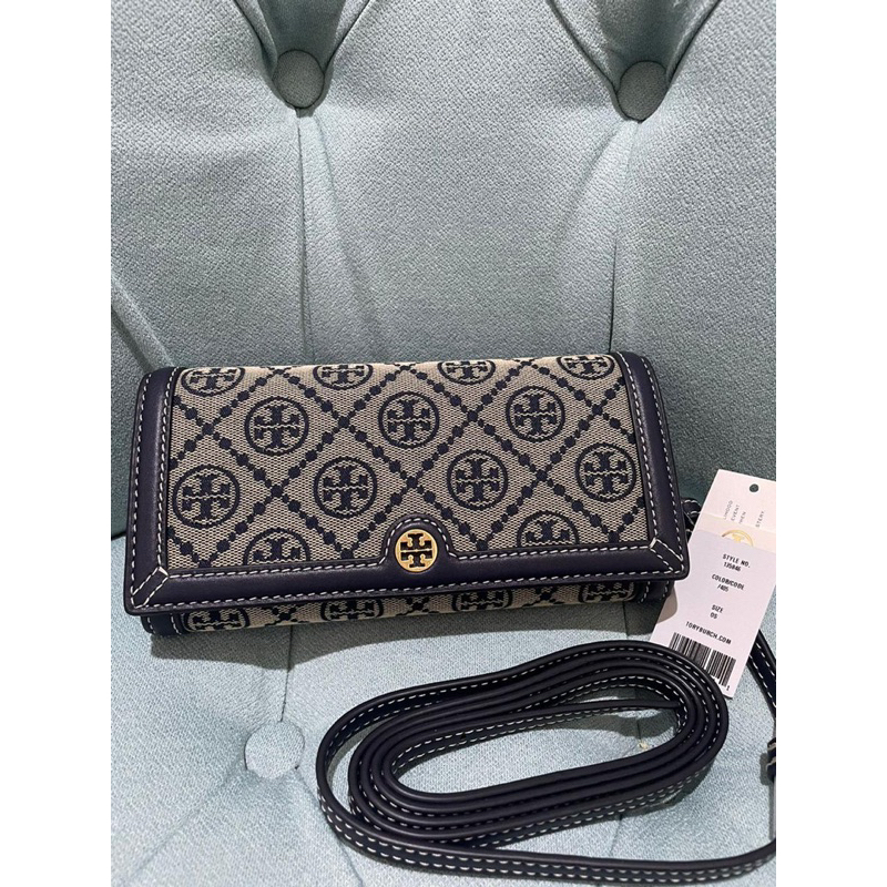Tory Burch T Monogram Jacquard Wallet Crossbody Navy