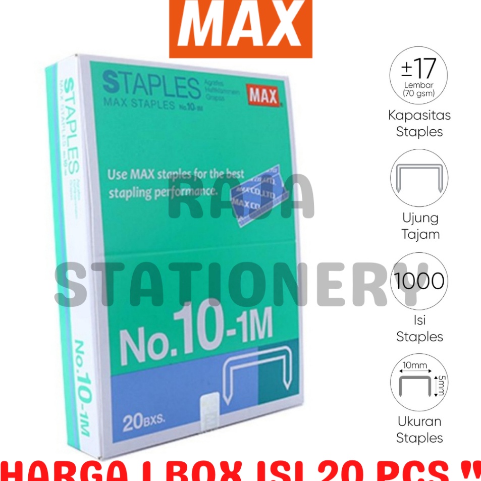 

Super Promo MAX STAPLES NO1 STEPLES STEPLER HEKTER MAX KECIL NO11M 2PCS