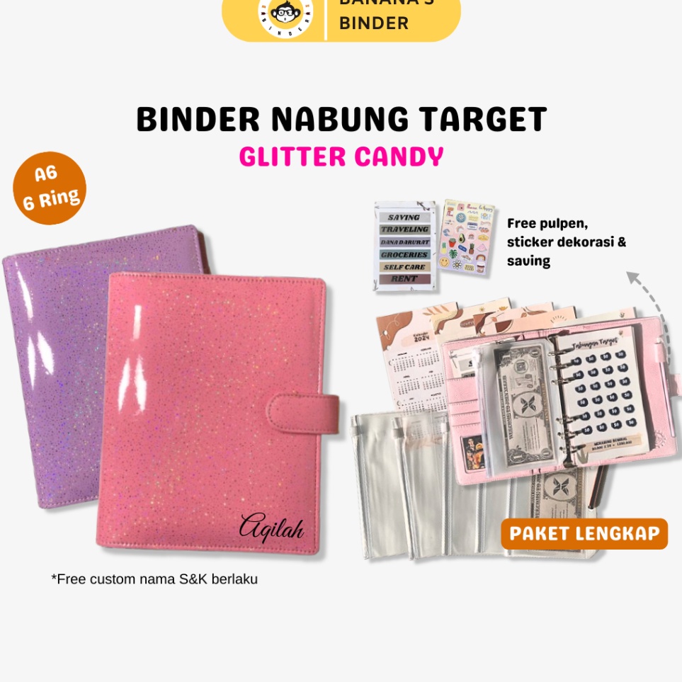 

Binder Nabung Glitter Candy A6 Pulpen Paket Kombo Warna Glitter Special A6 6 Ring