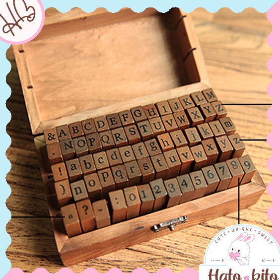 

Vintage wooden box alphabet number stamp cap stempel huruf angka aesthetic retro diy jurnal scrapbook HB136 HB137