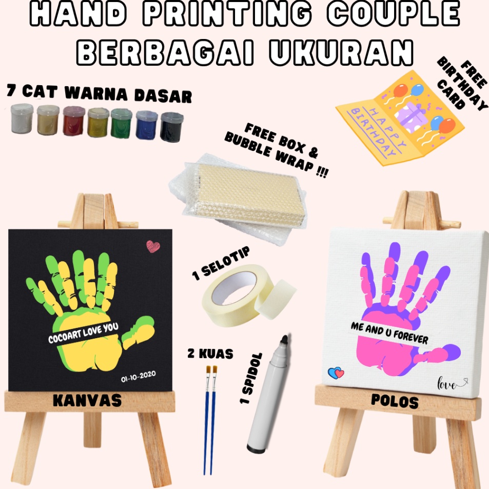 

DIY Hand Printing Kit Hand Painting Kit Couple Kanvas Cap Tangan Couple Canvas Lukis 7 Warna Cat I box