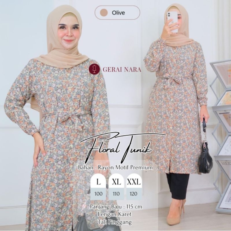 Baju Floral Tunik Motif Bunga Bahan Rayon Premium