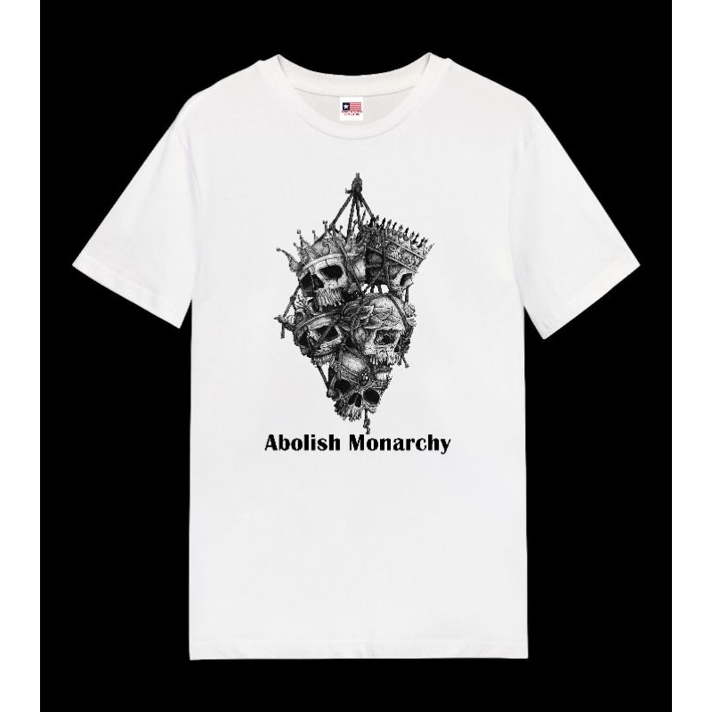 kaos ilustrasi tengkorak (abolish monarchy)