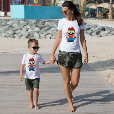 KAOS COUPLE KELUARGA AYAH IBU ANAK PREMIUM SANTAI MOTIF LEGO MARIO BAHAN ADEM TEBAL TIDAK MENERAWANG