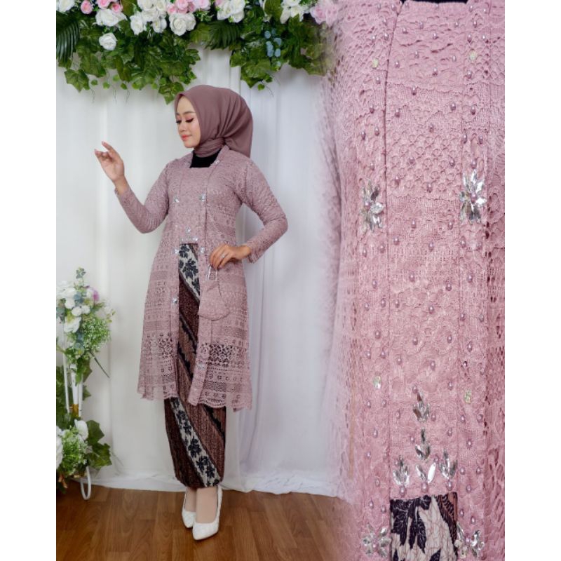 kebaya tunik kutu baru bahan brokat malika premium busui friendly resleting depan/kebaya kutu baru m