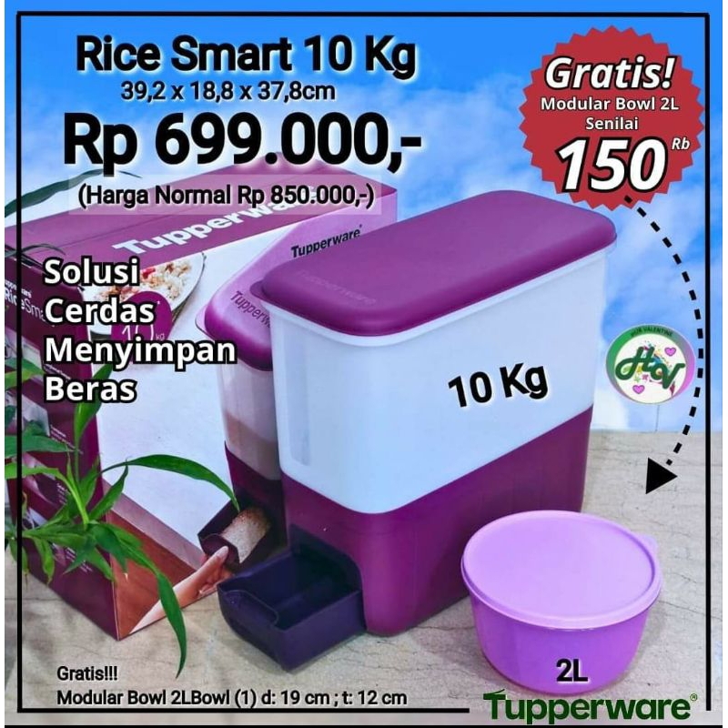 RICE SMART 10 kg PROMO  tempat beras ORI Tupperware new