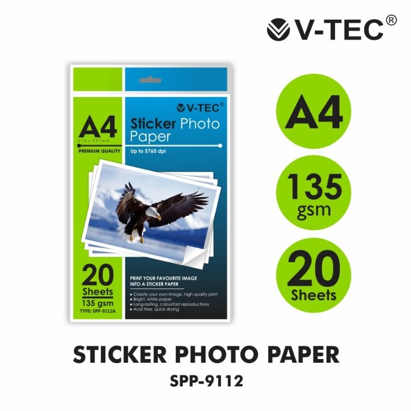 

KERTAS STIKER GLOSSY A4 V-TEC 1 PACK (ISI 20 LEMBAR)