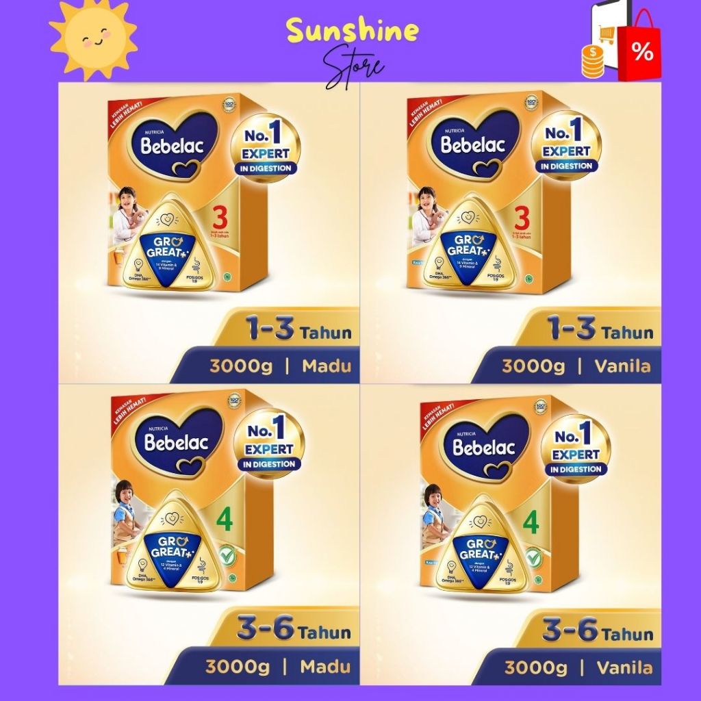 BEBELAC 3 & 4 Rasa Madu / Vanilla Susu Pertumbuhan Bubuk 3000 GR