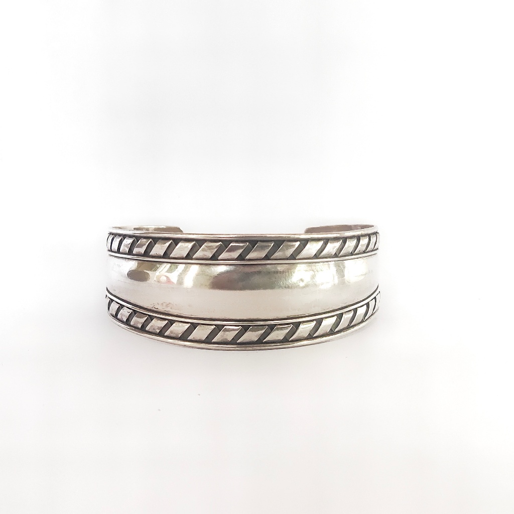 Gelang Brecelet Motif Spiral Lebar Perak Silver Bali Asli 925 Pria Wanita Elegant Keren