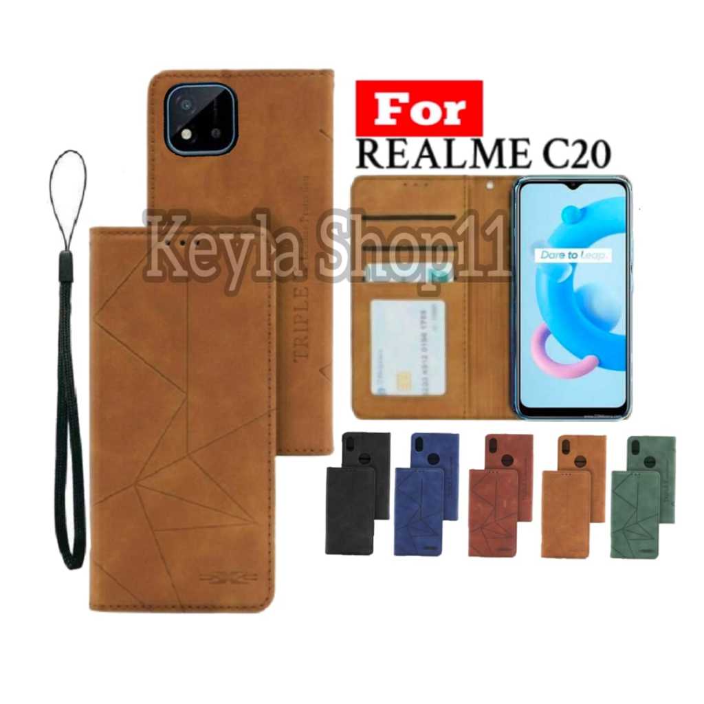 Flip Magnet For Realme C20/C11 2021 Casing Dompet Motif Flip Cover Leather Premium Sarung Buku HP