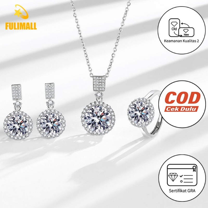 FULIMALL Kalung Liontin Anting-Anting Mewah Setelan Tiga Potong Tas Bulat Putri Mewah Kelas Atas Sto