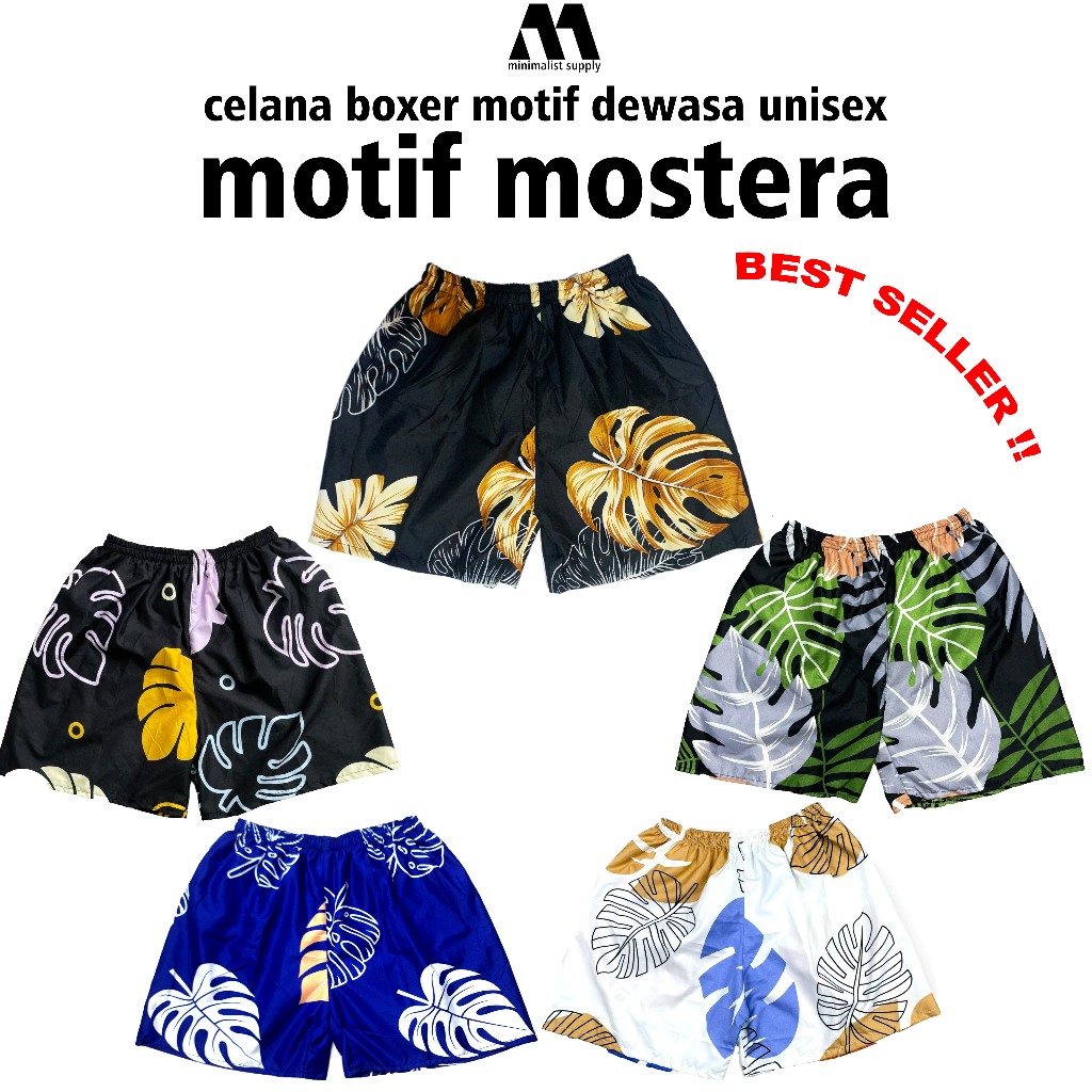 (PROMO 5PCS) Celana Boxer Motif Monstera 5pcs | Boxer Pria | Celana Boxer Unisex | Celana Kolor | Bo
