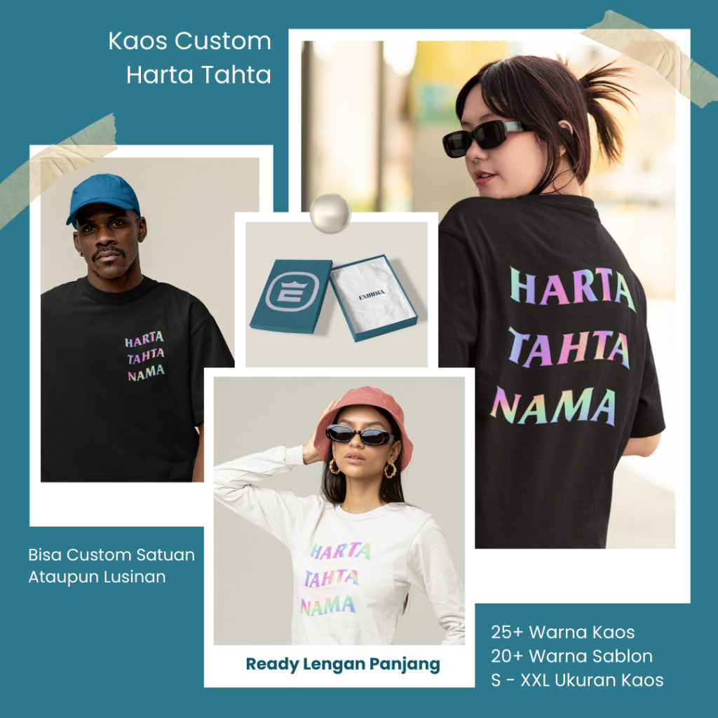 Baju Kaos Harta Tahta Nama Sendiri Costum Pria Wanita Viral Lengan pendek Panjang tik tok