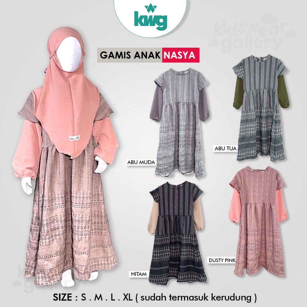 Gamis Anak Perempuan Bahan Crinkle Gamis Nasya untuk usia  2-8 Tahun