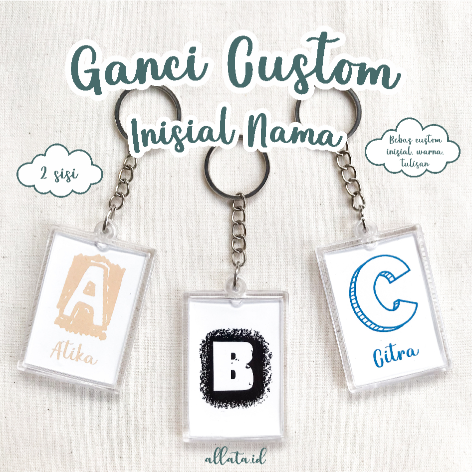 [Var.2] Gantungan Kunci Custom Inisial Nama / Ganci Akrilik Custom Inisial 2 Sisi
